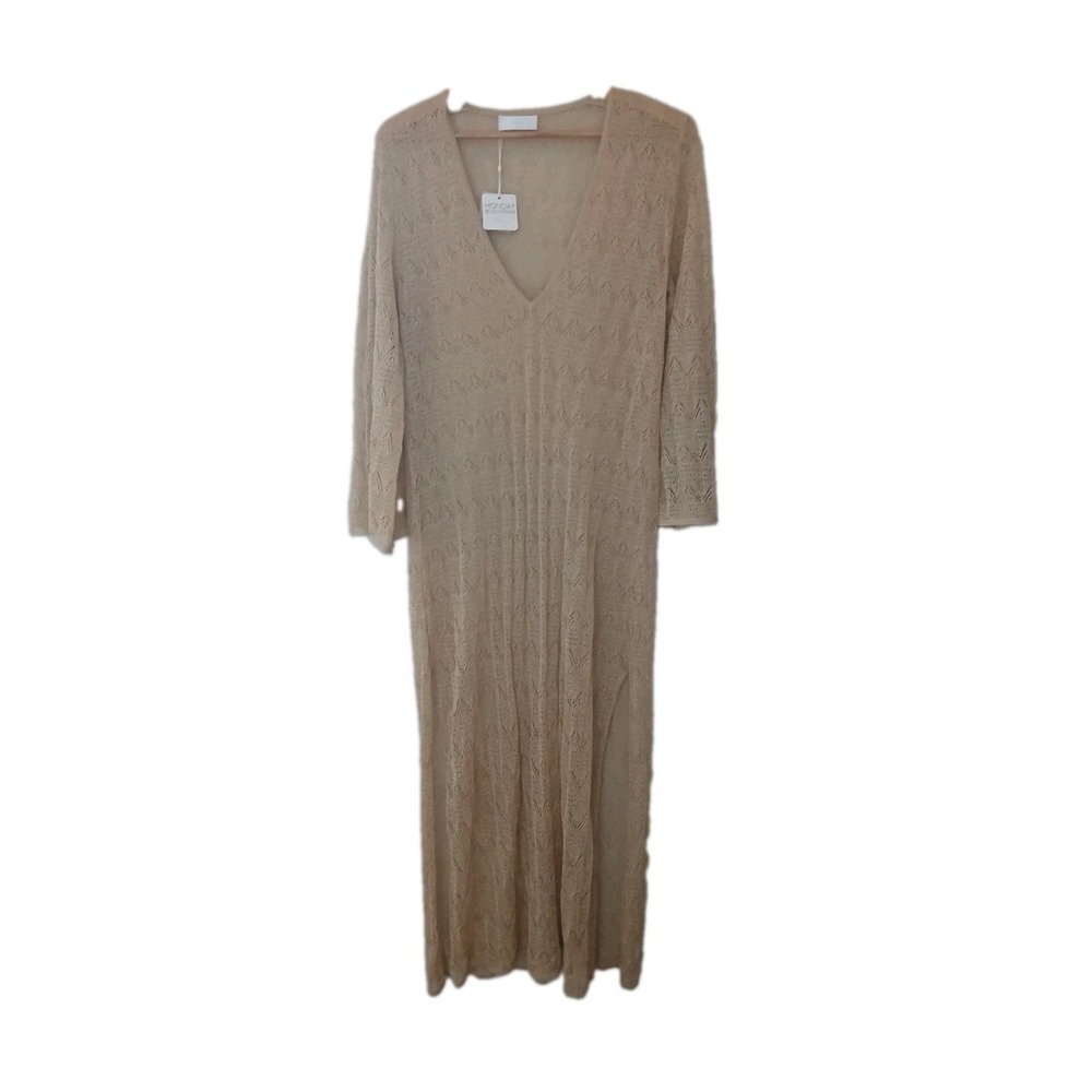 New Monday Swimwear Hayden Maxi Dress Size Medium Large Gold Sheer L/S Resort
